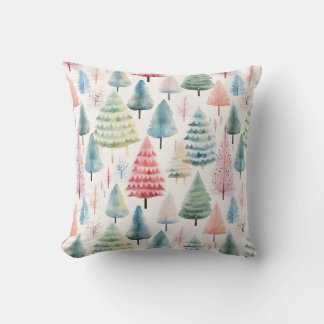 Colorful Pastel Christmas Pine Trees Pattern Cushion
