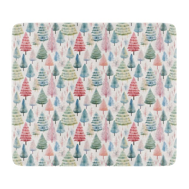 Colorful Pastel Christmas Pine Trees Pattern Cutting Board (Front)