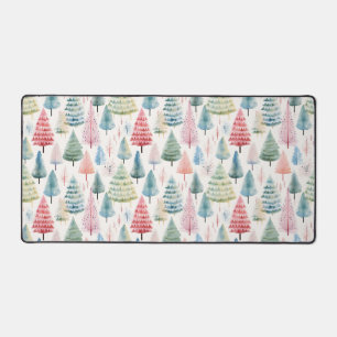 Colorful Pastel Christmas Pine Trees Pattern Desk Mat