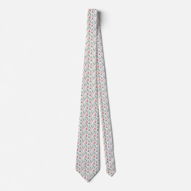 Colorful Pastel Christmas Pine Trees Pattern Tie (Front)