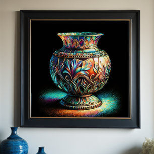 Colorful Pastel Drawing Antique Art Glass Vase Poster