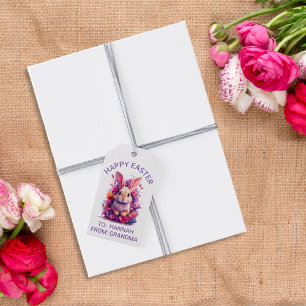 Colorful Pastel Easter Bunny & Watercolor Florals Gift Tags