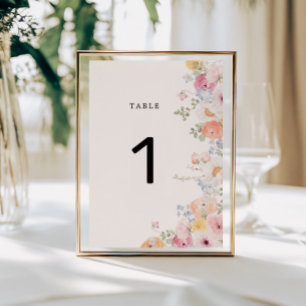 Colorful Pastel Floral Wedding Table Number