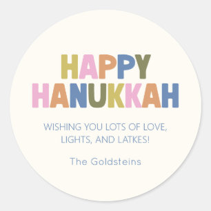 Colorful Pastel Modern Hanukkah Holiday Greeting Classic Round Sticker
