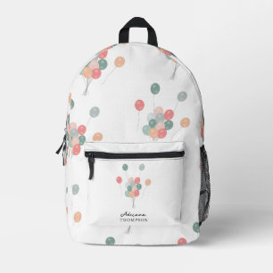 Colorful Pastel Party Balloons Custom Name School Printed Backpack