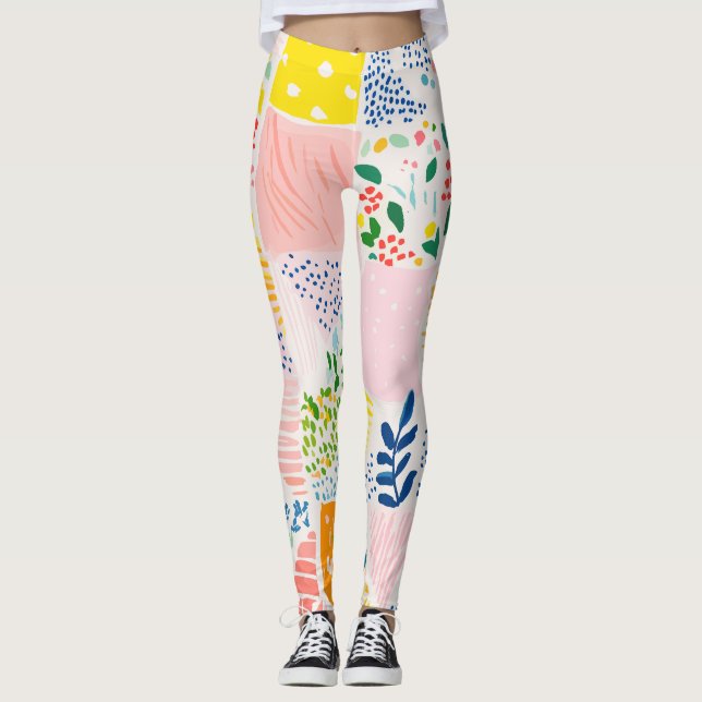 Colorful Pastel Patchwork Preppy Leggings (Front)