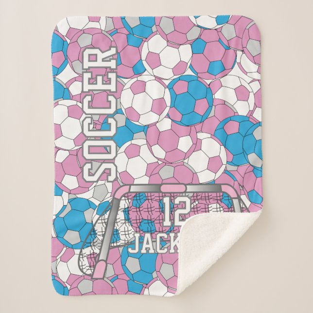 Colorful Pastel Soccer Ball Collage with Text Sherpa Blanket (Front)