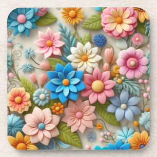 Colorful Pastel Spring 3D Felt Floral Art  Coaster