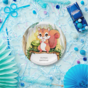 Colorful Pastel Squirrel Birthday Paper Plate