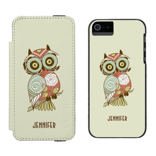 Colorful Pastel Tones Retro Floral Owl Incipio iPhone Wallet Case (Side by Side)