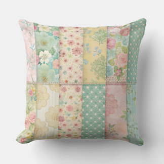 COLORFUL PATCHWORK PATTERNS WITH WHITE DAISIES CUSHION