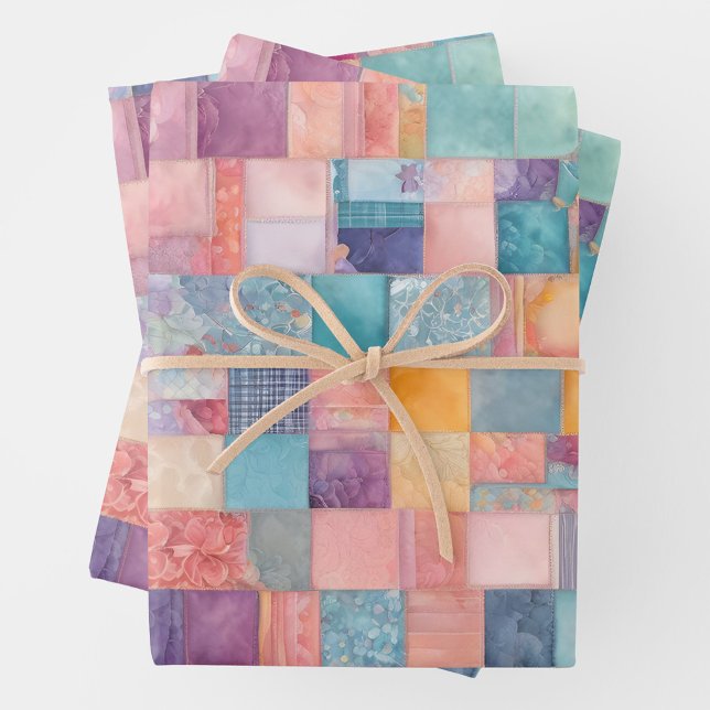 Colorful Patchwork Quilt Wrapping Paper Sheets (Creator Uploaded)
