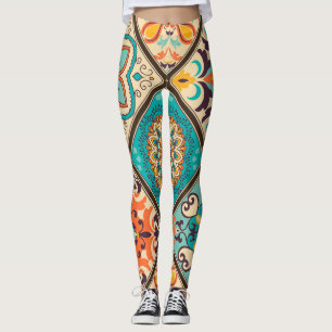Colorful patchwork tile: Islamic motifs. Leggings