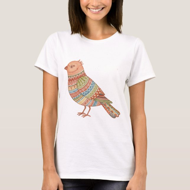 Colorful Pattern Bird Illustration Art T-Shirt (Front)