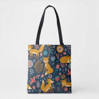 Colorful pattern with a foxfox,pattern,forest,fall tote bag