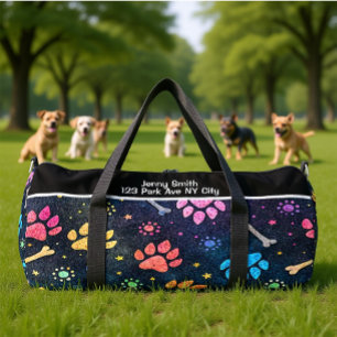 Colorful Paw Bone Cosmic Monogram Personalize Duffle Bag