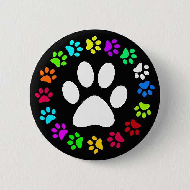 COLORFUL PAW PRINTS 6 CM ROUND BADGE (Front)