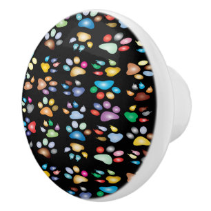 Colorful paw prints ceramic knob