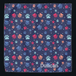 Colorful Paw Prints on Navy Blue Canvas Bandana<br><div class="desc">Darling paw prints in a variety of colors,  set over a navy blue background. Your pet will look gooood sporting this design!</div>