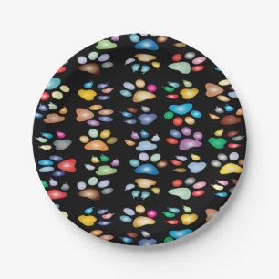 Colorful paw prints paper plate