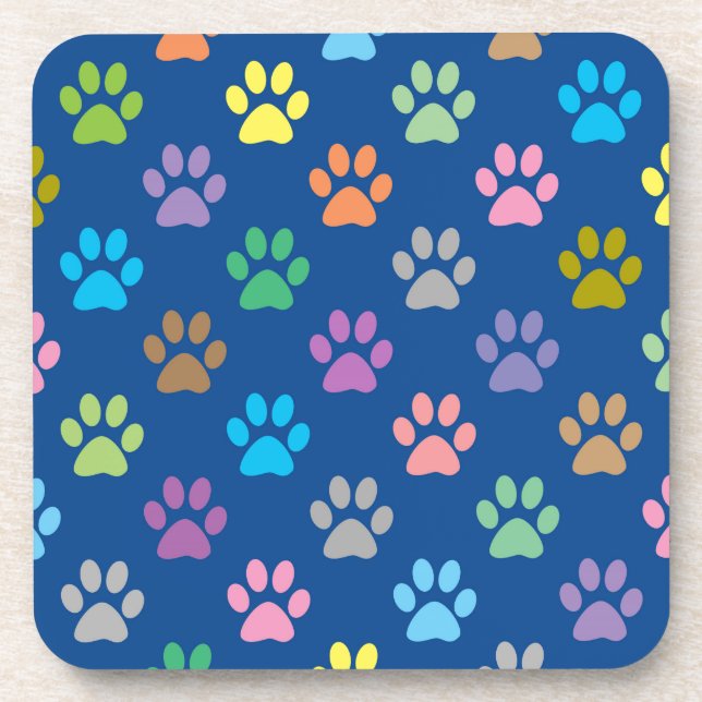 Colorful paw prints pattern coaster (Front)