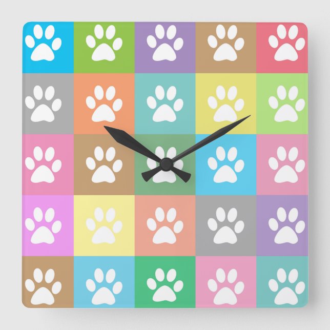 Colorful paw prints pattern  square wall clock (Front)