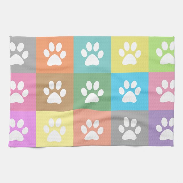 Colorful paw prints pattern    tea towel (Horizontal)