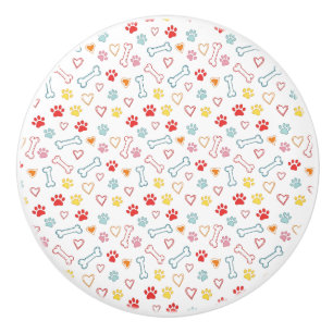 Colorful Paws, Hearts & Bones Doodle Ceramic Knob