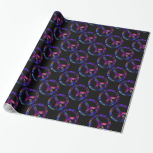 Colorful Peace Sign Pattern Black Wrapping Paper