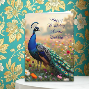 Colorful Peacock Aunt's Personalized Birthday Card