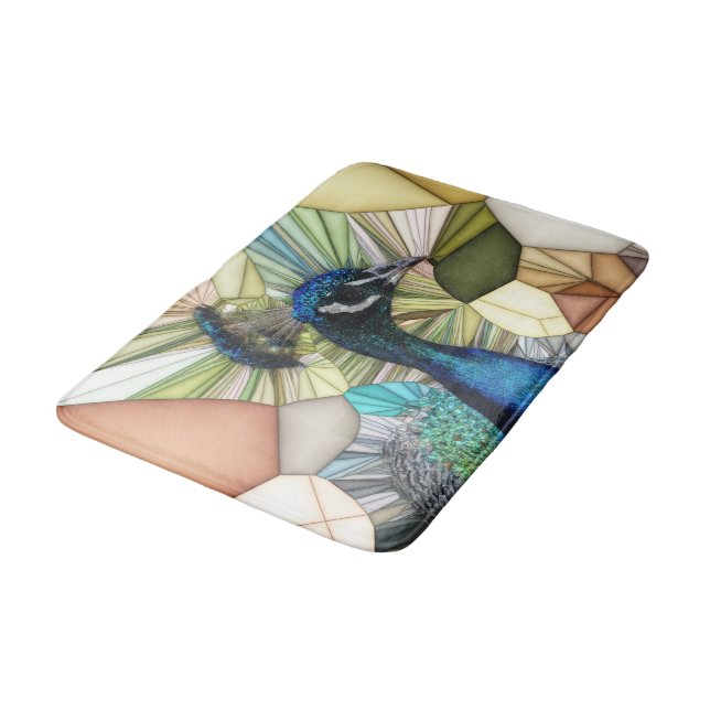 Colorful Peacock Mosaic Bath Mat (Angled)