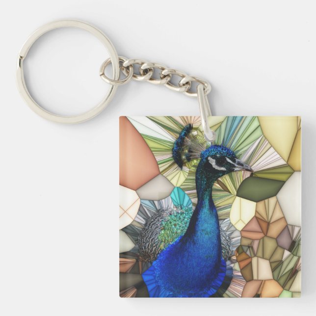 Colorful Peacock Mosaic Key Ring (Front)