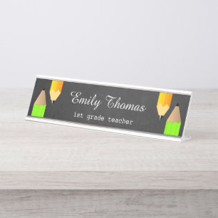 Colorful Pencil School Teacher Class  Chalkboard Desk Name Plate