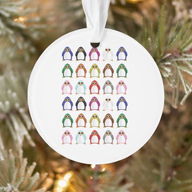 Colorful Penguin Pattern Cute Kawaii Holiday Ornament (Tree)