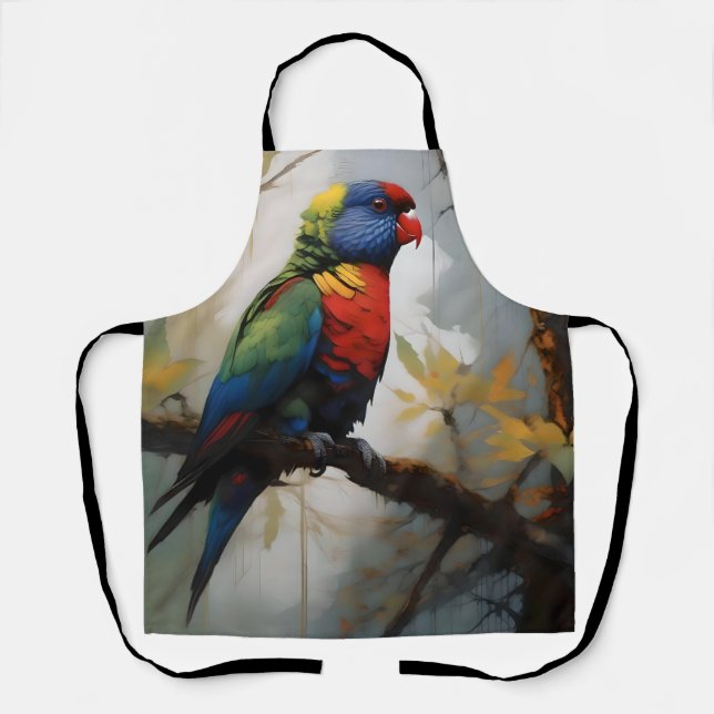 Colorful Perch: A Rainbow Lorikeet in the Tree Apron (Front)