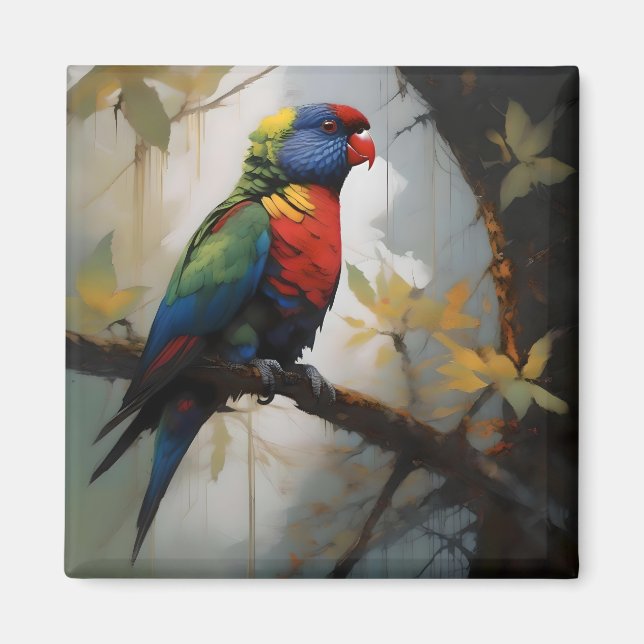 Colorful Perch: A Rainbow Lorikeet in the Tree Magnet (Front)