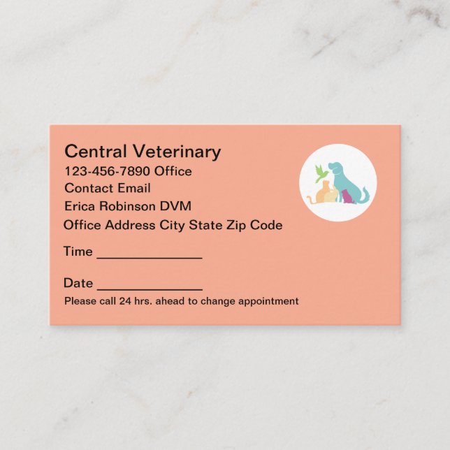Colorful Pet Care Veterinary Appointment Cards (Front)