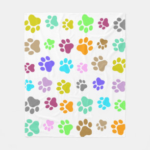 Colorful Pet - Cat or Dog Paw Footprint Pattern Fleece Blanket