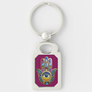 Colorful Petals Leaves Hamsa Sapphire Third Eye Key Ring
