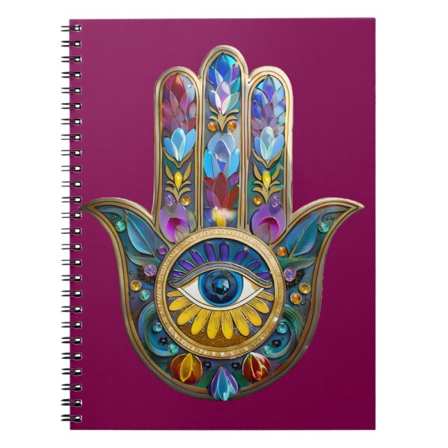 Colorful Petals Leaves Hamsa Sapphire Third Eye Notebook (Front)