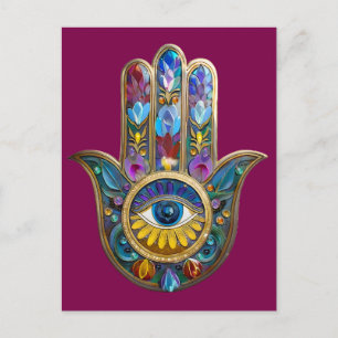 Colorful Petals Leaves Hamsa Sapphire Third Eye Postcard