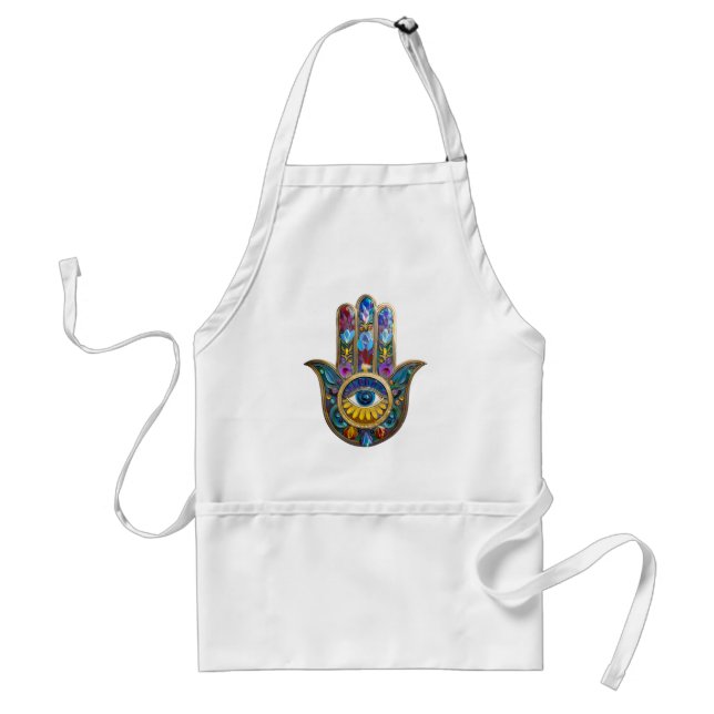 Colorful Petals Leaves Hamsa Sapphire Third Eye Standard Apron (Front)