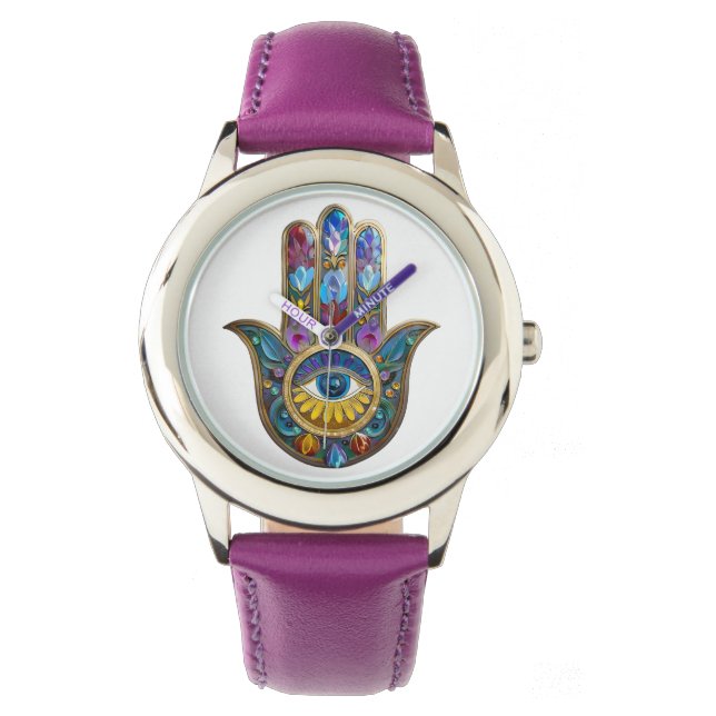 Colorful Petals Leaves Hamsa Sapphire Third Eye Watch (Front)
