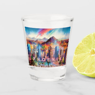 Colorful Phoenix Skyline Abstract Art Shot Glass