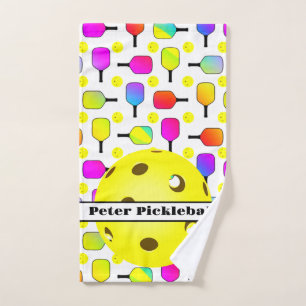 Colorful, Pickleball Paddles, Yellow Personalized Hand Towel
