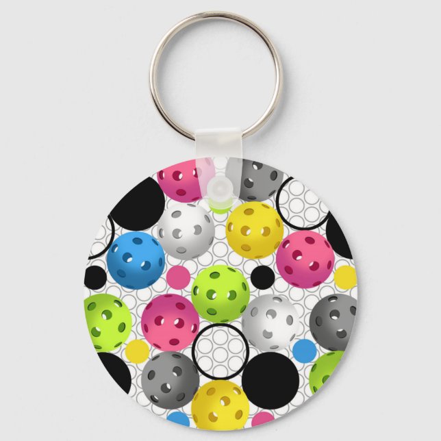 Colorful Pickleball Polka Dots - Key Ring (Front)