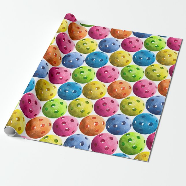 Colorful Pickleball Wrapping Paper (Unrolled)