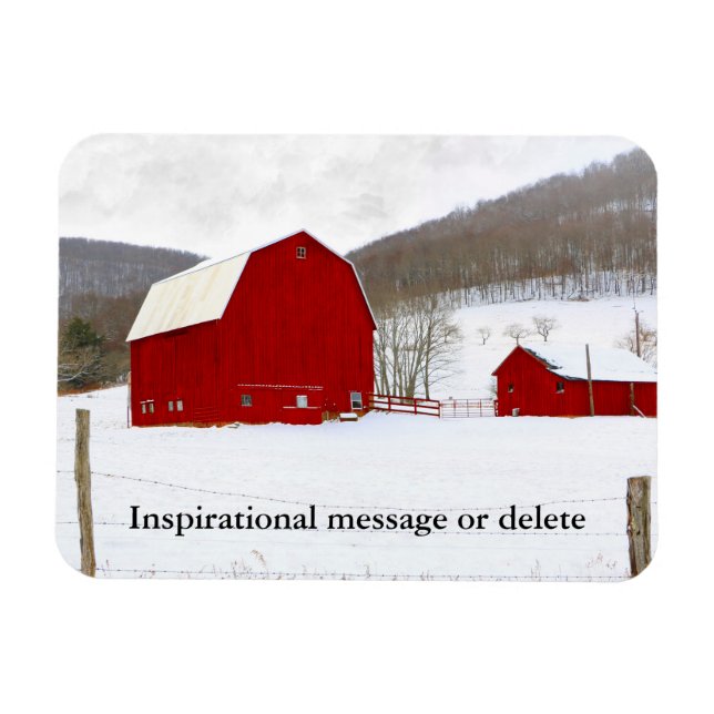 Colorful Picturesque Winter Snowy Red Barn Farm Magnet (Horizontal)