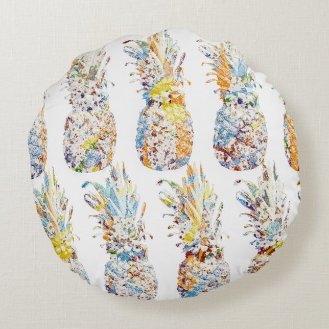 Colorful Pineapple Print Round Cushion (Back)