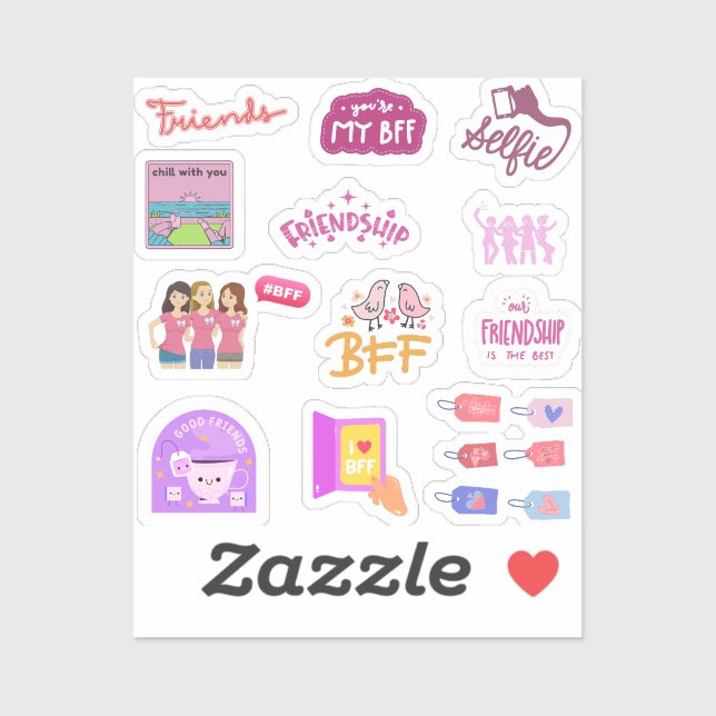 Colorful Pink Besties / Best Friend Sticker Pack (Sheet)